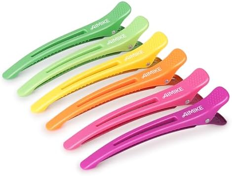 AIMIKE Hair Styling Accessories - 6pcs No-Crease Duck Bill Clips with Silicone Band for Sectioning, Roller, Cutting and Salon Use in Neon Colors by AIMIKE