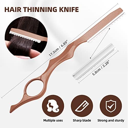 Professional Hair Cutting Scissors Sets Stainless Steel Barber Hairdressing Scissors Multifunctional Salon Thinning Scissors Straight Shears Tools Gifts for Mom Dad and Friends (Brown) - Image 4