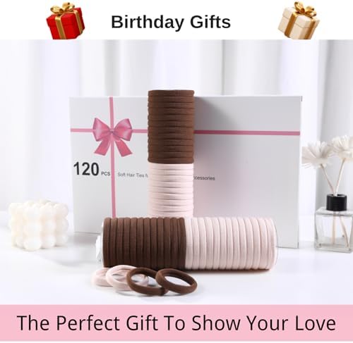 LuSeren 120 Pcs No Damage Thick Hair Ties, Large Soft Seamless Nylon Hair Elastics for Women, Ponytail Holders - Blonde & Brown - Image 6