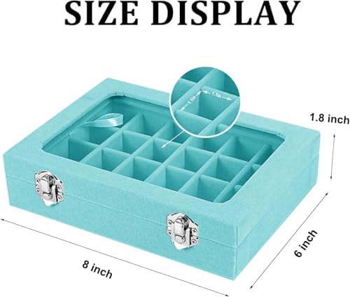 Velvet Jewelry Box 24 Grid Jewelry Earrings Display Organiser Box Ring Tray Holder Earrings Storage Case for Girls Women Wife Mom (Light blue) - Image 2