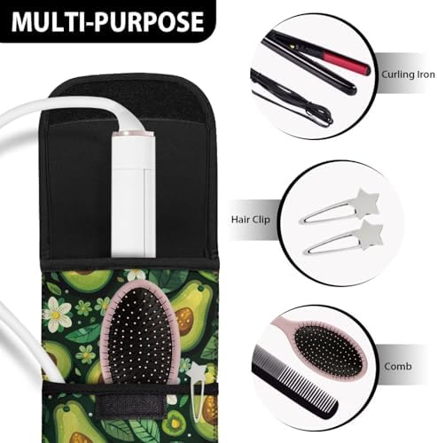 Flashideas Avocado Print Flat Iron Case Curling Iron Organizers and Storage with Pocket Heat Resistant Neoprene Curling Iron Holder Universal Curling Iron Cover Sleeve Hot Tools Travel Bag - Image 4