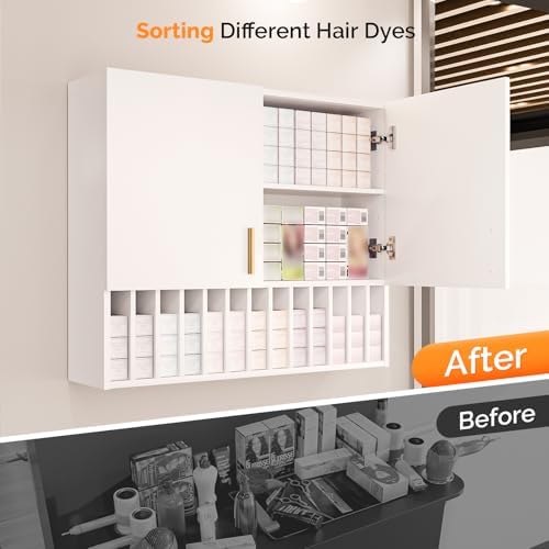 OmySalon Hair Color Organizer Rack, Salon Hair Color Tube Storage Cabinet with Adjustable Shelves, Wall Mounted Salon Barber Station for Barbershop Beauty Spa, White - Image 5