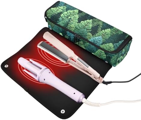 Hair Tools Travel Bag with Heat Resistant Mat 2-in-1 Hot Tools Travel Bag Organizer Flat Curling Iron Travel Case for Straightener Vivid Pine Trees Green - Image 2