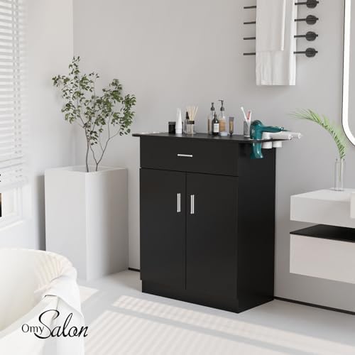 OmySalon Salon Storage Station, Barber Stations Beauty Salon Spa Equipment, Free Standing Cabinet with 1 Drawers, 1 Storage Cabinet, 6 Hair Dryer Holders for Hair Styling, Black - Image 2