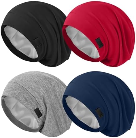 ZHENSILK 4Pcs Silk Satin Bonnets for Women Men, Adjustable Hair Wrap Slouchy Beanie Hat for Curly Hair by ZHENSILKFocusonhaircare