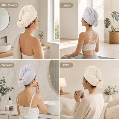Microfiber Hair Drying Towel 2Pack, Large Size for Women, with Elastic Band - Image 6