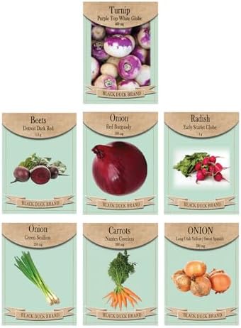 Root Vegetable Seed Set - 7 Varieties of Non-GMO Heirloom Premium Seeds for Planting - Onions, Carrot, Radish, Beet, and Turnip by FreedomFarms