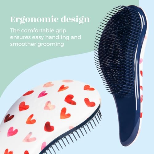 Crave Naturals Glide Thru Hair Brush - Detangler Brush for Curly, Straight, Wet or Dry Hair - Gentle Detangling Brusheses for Adults, Kids, Toddlers - Hair Accessories for Women, 7.5"x3" - Pink Hearts - Image 4