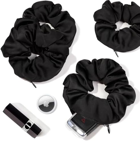 Pocket Scrunchies Hair Ties with Hidden Zipper Stash Scrunchy Ponytail Holder Secret Compartment Items by Ivyu