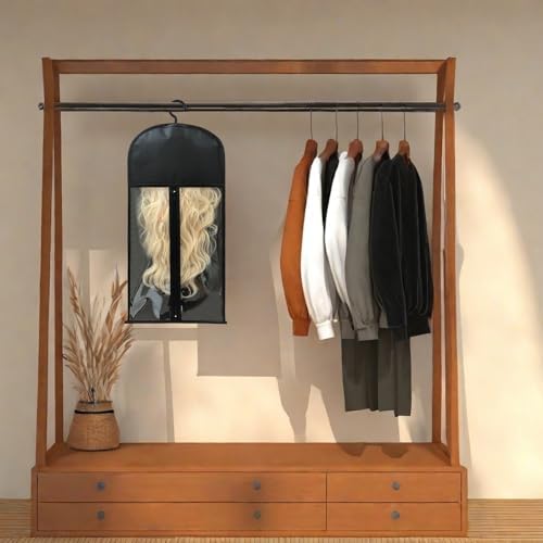 Jonley 4Pcs Wig Storage Wig Bags Storage with Hanger, Wig Storage Bag with Hair Extensions Wigs and Accessories, Breathable and Easy to Carry Home Hair Salon Travel Available (Black 23.5in) - Image 5