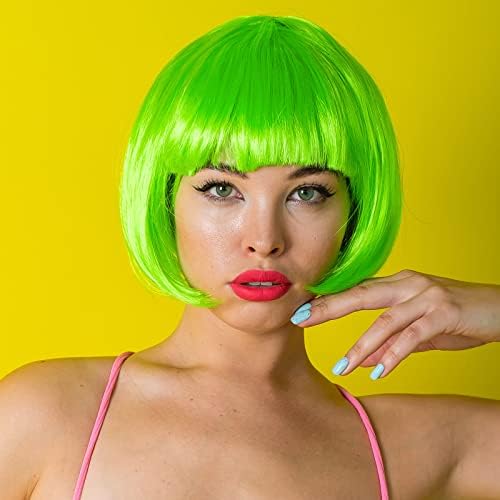 MIAHART Green Short Bob Wig and Sunglass Set, Neon Colored Wigs Sunglass Pack Costume Colorful Cosplay Wigs Daily Party Hairpieces for Bachelorette Neon Party Favors Halloween Decorations Supplies - Image 6