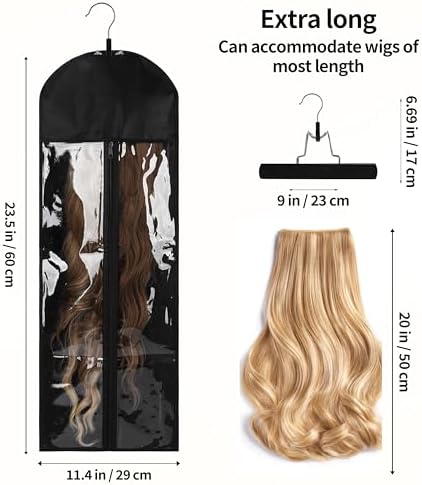 6PCS Hair Extensions Holder & Wig Storage Bags with Hanger Organizer for Multiple Wigs Dust-Proof, Breathable, Transparent PVC Window, Foldable Travel Solution - Image 2
