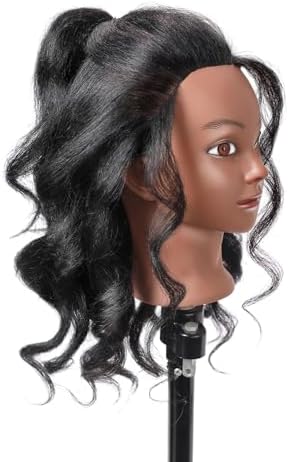 Mannequin Head with 100% Real Hair, 14" Cosmetology Mannequin Manikin Training Practice Doll Head for Hairdresser Braiding Hair Styling Hairdressing and Clamp Holder- Black - Image 6