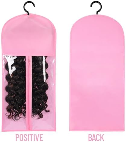 3PCS Hair Extension Holder Dust-proof Bags with Hanger Portable Storage for Multiple Wigs Holder Stand with Transparent Zip Up Closure - Image 3