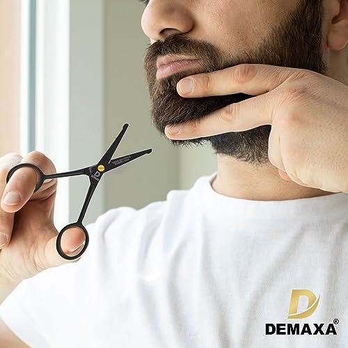 DEMAXA 4.5" Round Tip Safety Mustache Scissors Beard Scissors with 1 Mustache Comb, 1 Beard Comb & Soft Pouch – Best Facial Hair Shears for Beard Mustache Trimming Nose & Ear Hair - Image 7
