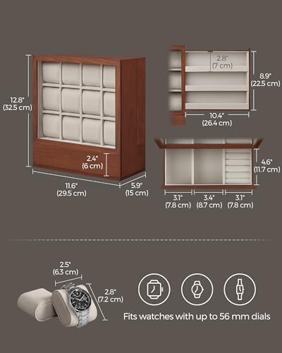 SONGMICS 12 Watch Display Case, Watch Box with Hidden Storage - Image 5