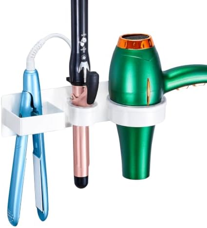 Hair Dryer Holder Wall Mounted Hair Straightener Holder, Blow Dryer Curling Iron Holder Metal, 3 in 1 Bathroom Hair Tools Organizer for Blow Dryer, Flat Irons, Hot Tool Holder (White) - Image 5