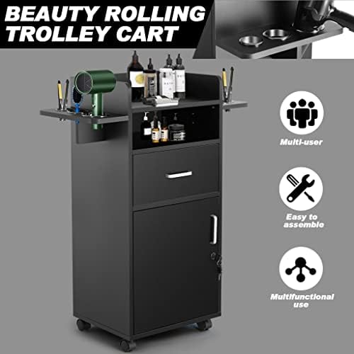 Artist Hand Salon Cabinet for Hair Stylist - Hair Station with Wheels, Beauty Salon Trolley Cart with 6 Tool Holders, 360 Degree Fixed Pulley (Black) - Image 2