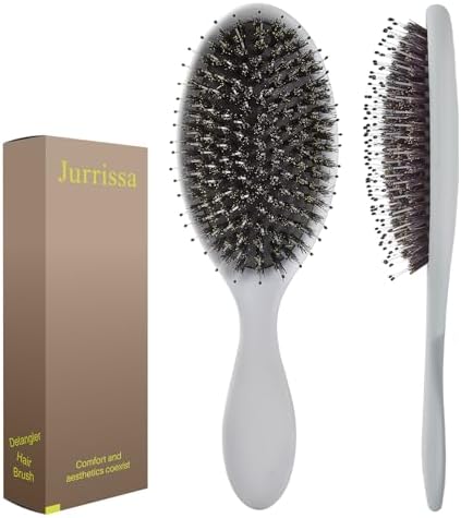Boar Bristles Hair Brush for Women and Men, Detangling Hair Brush for Smoothing Massage Add Shine, Nylon&Boar Bristles Detangler brush for Hair Healthy (1 Pack-Grey) by aestheticspracticality