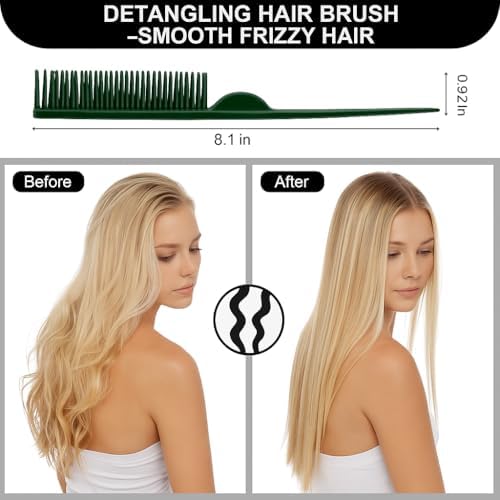SIMPOR 3 Row Hair Comb for Natural Detangling, Hair Styling Brush, Nylon Bristle Unbraider Teasing Rat Tail Comb for Women Men Green - Image 3