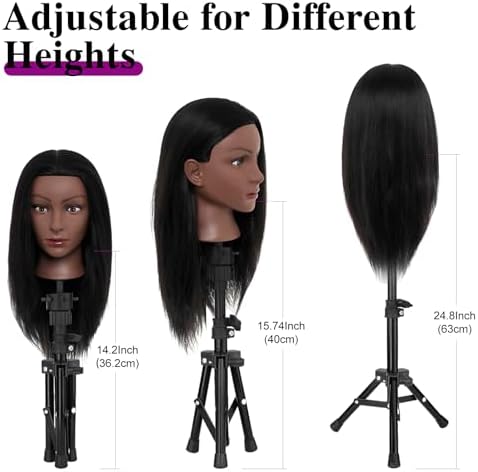 20-22 Inch Mannequin Head Human Hair with Stand,100% Real Human Hair Mannequin Head for Braiding,Cosmetology Manikin Doll Head for Styling with Table Clamp Hair Braiding Set(Brown) - Image 5
