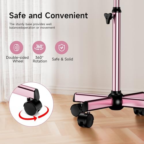 Salon Tray Cart Rolling Tray Spa Tray,Tattoo Tray Dental Tray Height Adjustable,Salon Tray on Wheels Premium Metal Rolling Trolley,Pink - Image 7