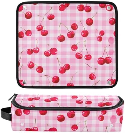 Hair Tools Travel Bag with Heat Resistant Mat Detachable 2-in-1 Curling Iron Travel Case Hot Tools Organizer for Straightener Flat Iron Pink Juicy Checkered Cherry - Image 3