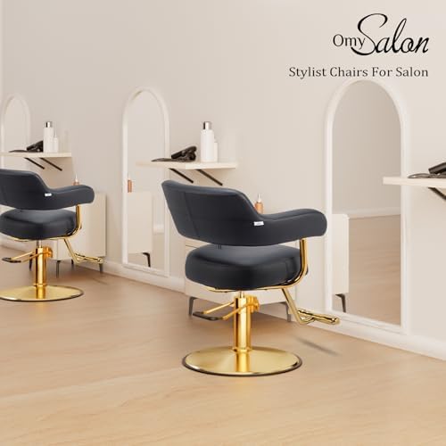 OmySalon Barber Chairs for Barbershop Black and Gold Styling Chair, Salon Chair for Hair Stylist Heavy Duty Hydraulic Pump, 360°Swivel with Footrest, Hairdressing Home Beauty Spa Braiding Equipment - Image 3