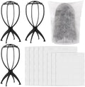 Tecbeauty 4Pcs Wig Stand with 8Pcs Wig Dust Bag, Portable Wig Holder Wig Head Stand for Women Multiple Wigs (Black) by Tecbeauty