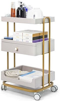 Elitzia 3-Tier Beauty Rolling Cart with Drawer for Salon SPA Grey by ElitziaCare