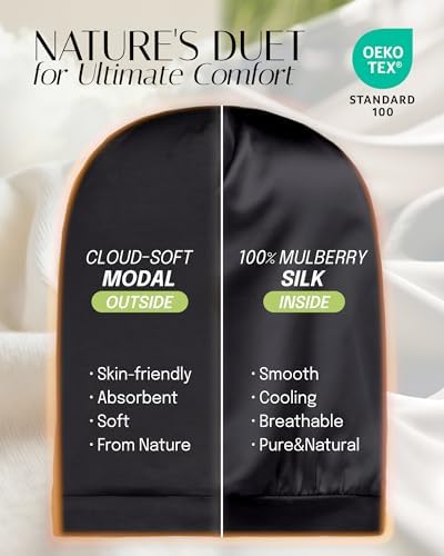 OLESILK 100% Mulberry Silk Bonnet for Sleeping, Mens Bonnet for Curly Hair, 100% Real Silk for Frizzy Hair, Black - Image 2