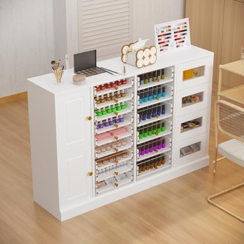 WOODTIME 47.2" W Manicure Storage Display Cabinet with Acrylic Fronts and 19 Drawers, Nail Polish Makeup Skincare Cabinet with Shelves for Beauty Salon, White by WOODTIMEFurniture