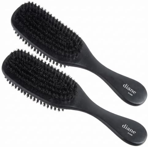 Diane Boar Curved Wave Brush for Men and Women - Black, Soft Bristles for Fine to Medium Hair - Use for Detangling, Smoothing, Wave Styles, Soft on Scalp, Restore Shine and Texture (Pack of 2) by Diane