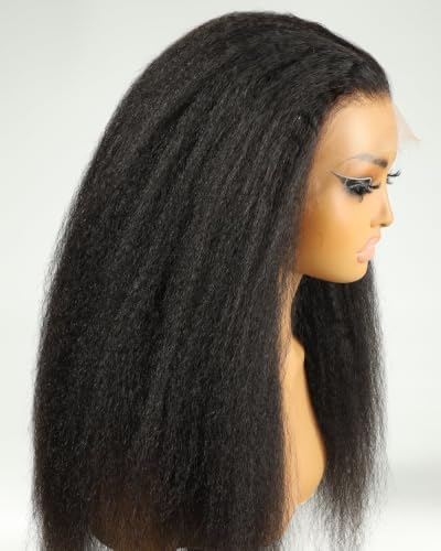 BEEOS Kinky Straight 13x6 Full Frontal SKINLIKE Real HD Lace Wig, 250% Density Human Hair Wig Pre-Plucked Bleached Knots Ultra-fitted Cap Design 24 Inch - Image 6