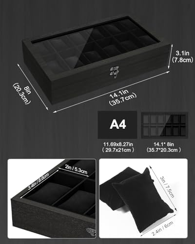 Uten Watch Box 12 Slot for Men, Watch Display Case with Soft Pillow, Black - Image 2