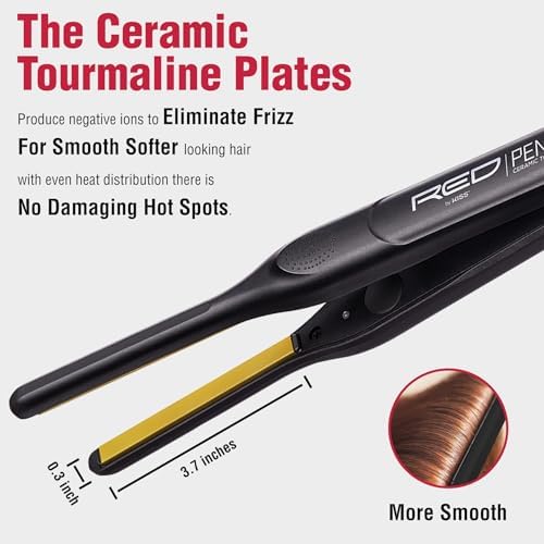 Red by Kiss 0.3 Inch Pencil Flat Iron, 3/10" Ceramic Tourmaline Hair Straightener for Thin, Short Hair & Edge Styling, Fast 60s Heat Up to 450°F, Frizz Control Root Styling Wand, Tangle-Free, Black - Image 3