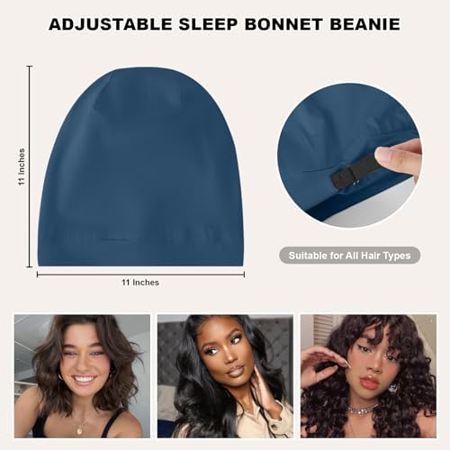 ZHENSILK 4Pcs Silk Satin Bonnets for Women Men, Adjustable Hair Wrap Slouchy Beanie Hat for Curly Hair - Image 5