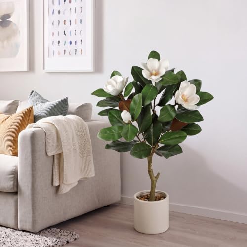Briful 3 ft Artificial Magnolia Tree with White Flowers in Cream Pot - Image 5