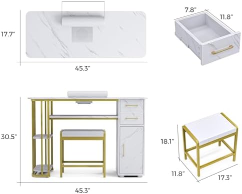 Manicure Table with Dust Collector, Nail Desk and Stool Set - Image 3