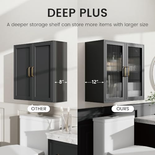 Furnaza Black LED Wall Storage Cabinets with Adjustable Shlelf - Image 4