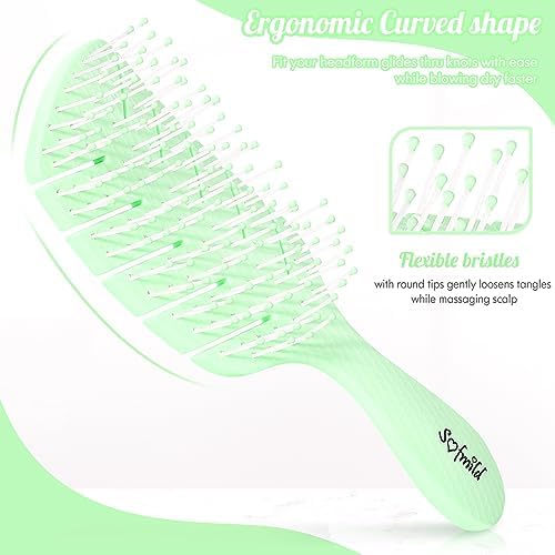 Hair Brush for Women Paddle Detangling Brush, Green - Image 2