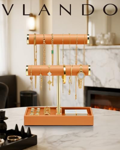 VLANDO Jewelry Organizer, 2 Tier Jewelry Bracelet Necklace Holder with Tray - Image 7