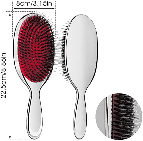Sibba Anti-static Hair Brush Paddle Massage Hair Extension Brush Professional Detangle Natural Bristle Cushion Nylon Brush Comb for Long Thick Wavy Hair (Silver) - Image 3