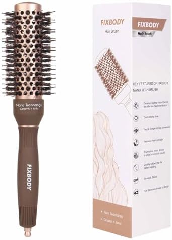 FIXBODY Round Hair Brush with Boar Bristles, Nano Thermal Ceramic, Ionic Tech and Anti-Static, Roller Hairbrush for Blow Drying, Curling, Straightening (2.5 inch, Barrel 1.25 inch) by FIXBODY