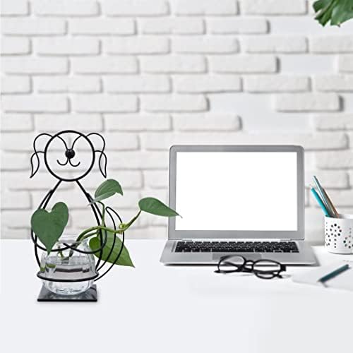 Desktop Dog Glass Planter Vase Holder Metal Plant Terrarium Stand - Image 6