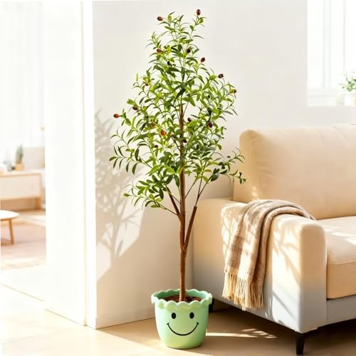 5FT Artificial Olive Tree Indoor, Tall Faux Olive Tree with Pot&Basket, Large Fake Olive Tree with Realistic 720 Silk Leaves and 40 Fruits for Living Room Home Office Decor. - Image 4