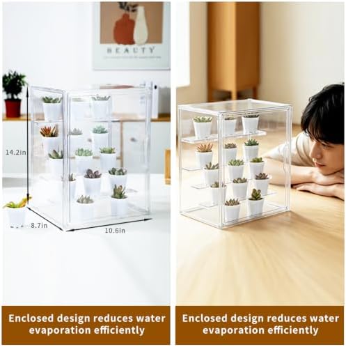 Mini Greenhouse Indoor Fourth Floor , Clear Acrylic Tabletop Greenhouse with Magnetic Door，Portable Small Plant Green House for Seed Starting, Plant Growing & Home Gardening Display - Image 5