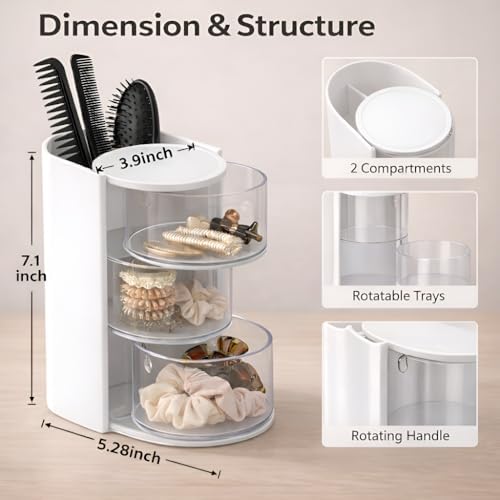 Hair Accessories Organizer, 3-Tier Vanity Caddy, White - Image 6
