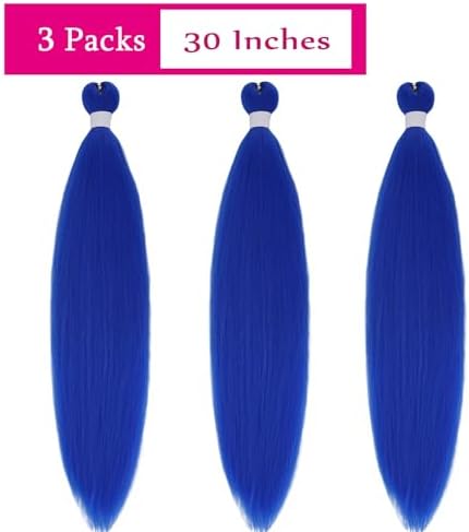 Blue Braiding Hair Pre Stretched 30 inch Long Blue Hair Extensions For Braiding Knotless Crochet Braids Synthetic Hair Weave Bundles Hypoallergenic Prestretched Braiding Hair Extensions 3 Pack - Image 4