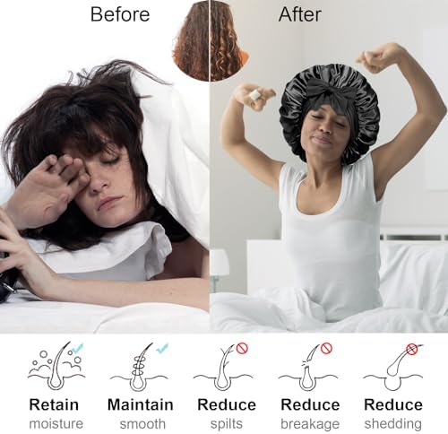 Double-Layered Silky Satin Bonnet with Tie, Large Women Sleep Cap - Image 4